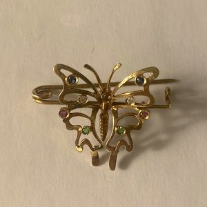 14K Yellow Gold & Gemstone Petite Butterfly Pin